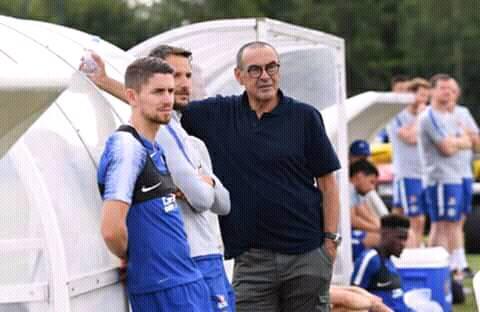 Sarri & Jorginho at Chelsea training ground immediately after signing (Pictures)