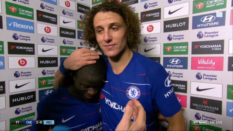 (Video): David Luiz and N’Golo Kante share great moment after Chelsea’s surprise win