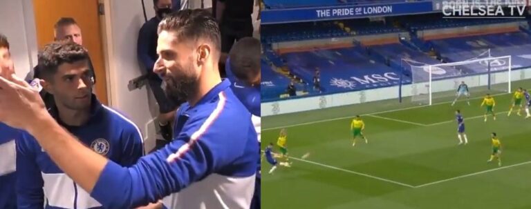 (VIDEO): The Incredible conservation between Giroud and Pulisic in tunnel-cam shot that leads to goal against Norwich