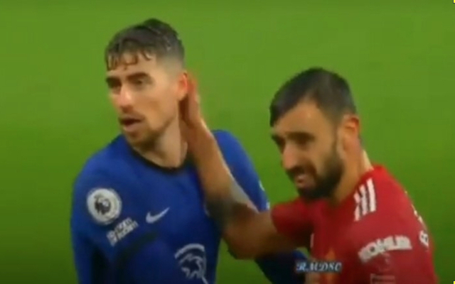 (Photo): Chelsea fans react as Bruno Fernandes escape red card for slapping Jorginho