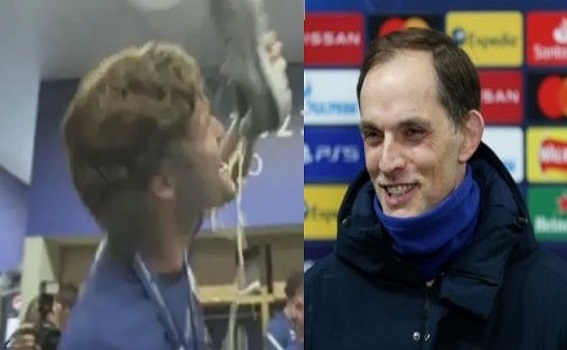 (Images): Alonso caught drinking beer from Tuchel’s shoe after UCL win