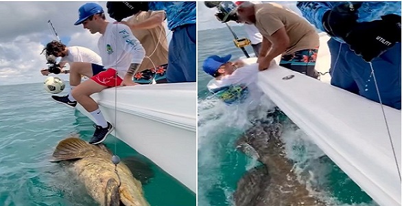 (Video): Watch how Christian Pulisic fall off boat onto huge fish while juggling ball