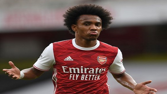 (Image): Willian reacted after Chelsea beat Arsenal 2-0 at the Emirates