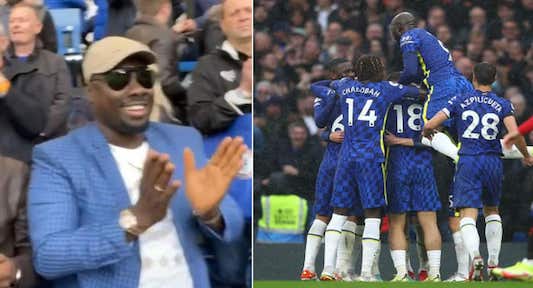 (Images): Nigerian Obi Cubana spotted in an expensive suit at Stamford Bridge, meets Chelsea star after 3-1 win over Southampton