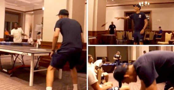 (Video): Watch as Raheem Sterling sends Tuchel back home in a Tennis match – Tuchel reacted